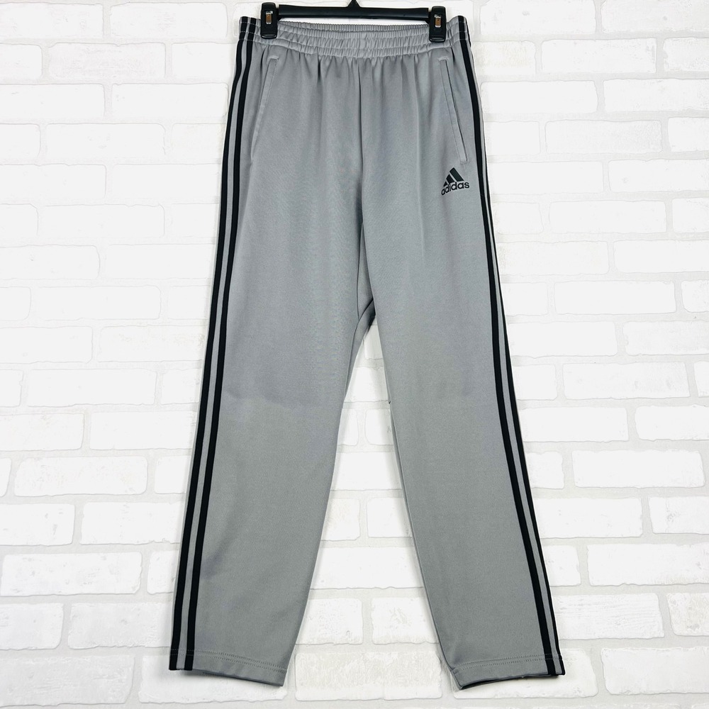 Youth Adidas Track Pants Gray Snap Button Side Stripes Athletic Joggers‎ Size L